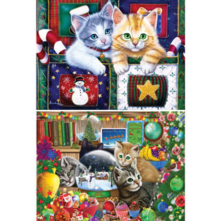 Set of 2: Jenny Newland Holiday Kitten 1000 Piece Jigsaw Puzzles