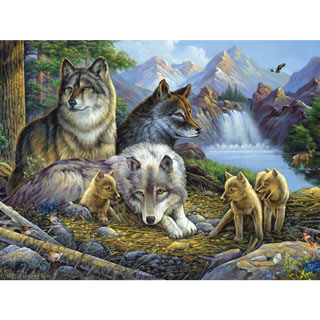 Wolves At The Waterfall 300 Large Piece Jigsaw Puzzle