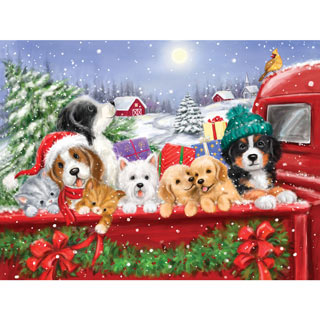 Christmas Puppies On A Truck 500 Piece Jigsaw Puzzle