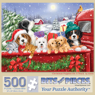 Christmas Puppies On A Truck 500 Piece Jigsaw Puzzle