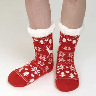 Red Nordic Print Slipper Socks