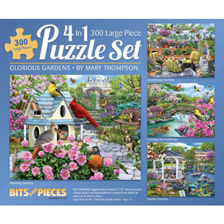 Glorious Gardens 4-in-1 Multipack 300 Large Piece Jigsaw Puzzle