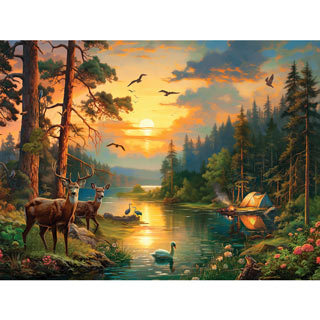 Sunset on Forest River 300 Large Piece Jigsaw Puzzle