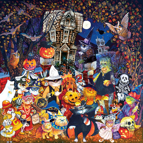 Cats and Dogs on Halloween 500 Piece Jigsaw Puzzle