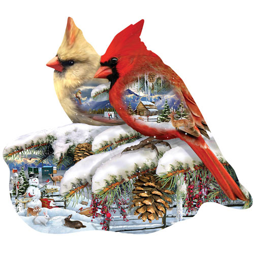 Winter Cardinals 800 Piece Shaped Puzzle