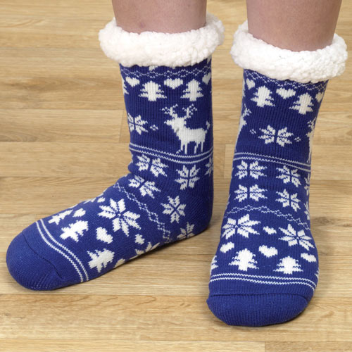 Blue Nordic Print Slipper Socks