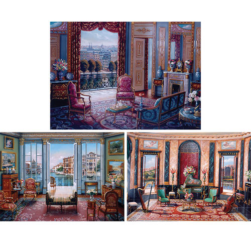 Set of 3: Elegant Interiors 1000 Piece Jigsaw Puzzles