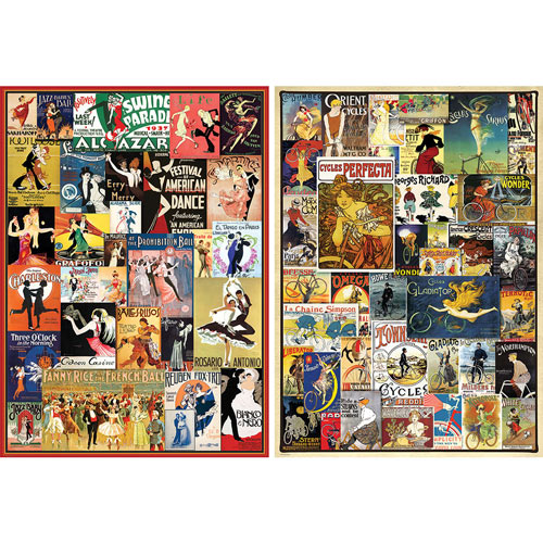Set of 2: Vintage Poster 1000 Piece Collage Puzzles