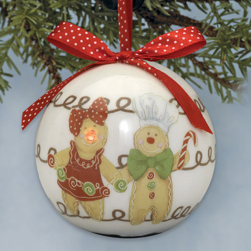 Blinking Holiday Ornament - Gingerbread Couple