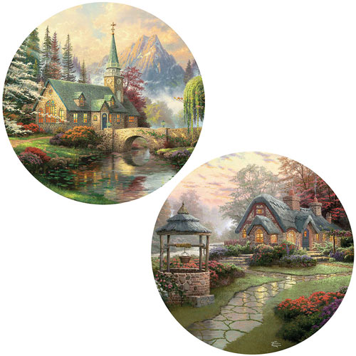 Set of 2: Thomas Kinkade 550 Piece Round Jigsaw Puzzle