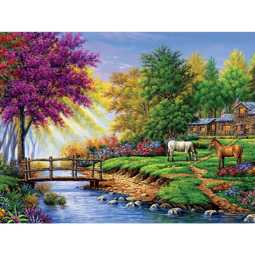 Log Cabin with Ponies 550 Piece Jigsaw Puzzle