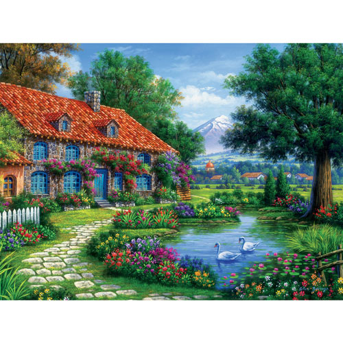 Rustic Cottage with Swans 550 Piece Jigsaw Puzzle