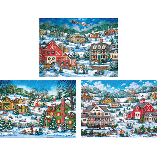 Set of 3: Bonnie White Holiday 550 Piece Jigsaw Puzzle