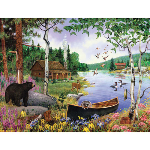 Black Bear And Cabin 550 Piece Jigsaw Puzzle