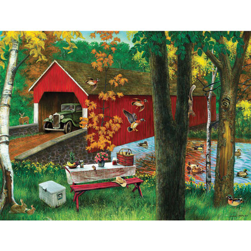 Covered Bridge With Picnic 550 Piece Jigsaw Puzzle