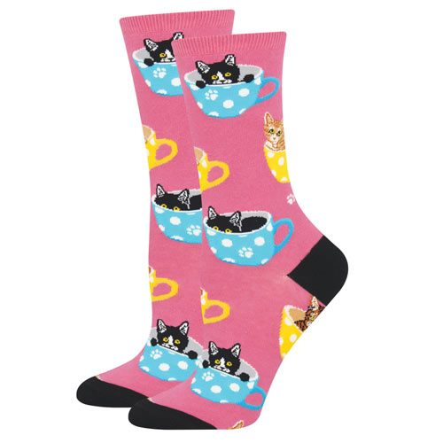 Pink Cat in Teacup Socks