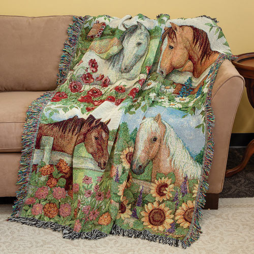 Horse In Florals Throw Blanket