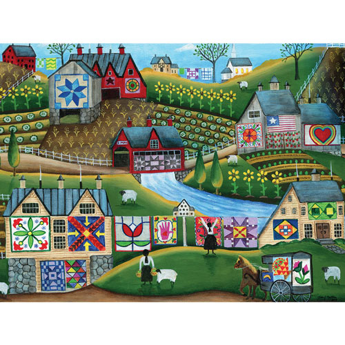Country Harvest Folk Art Quilt Farms 300 Piece Jigsaw Puzzle