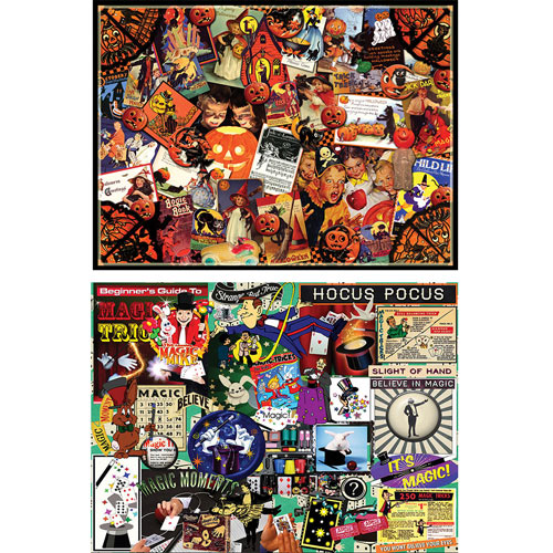 Set of 2: Halloween 1000 Piece Collage Jigsaw Puzzles