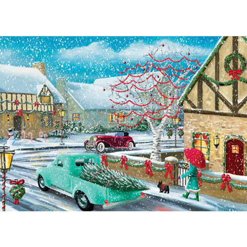 Winter Town Antique Cars 1000 Piece Jigsaw Puzzle