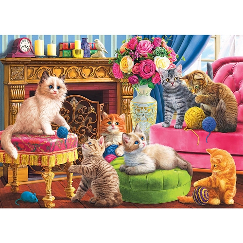 Kittens By The Fireplace 500 Piece Jigsaw Puzzle