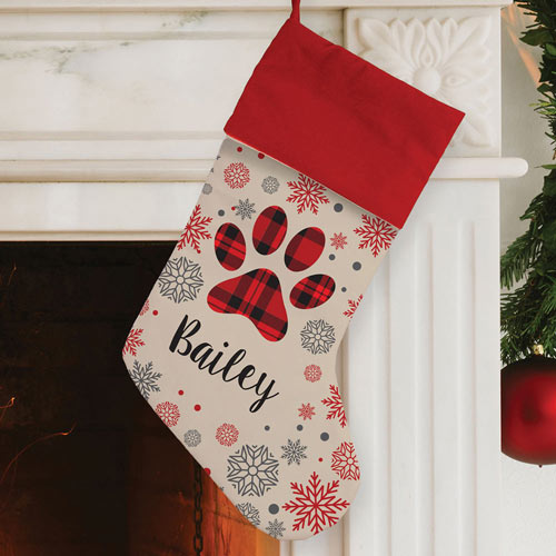 Personalized Red Paw Print Stocking