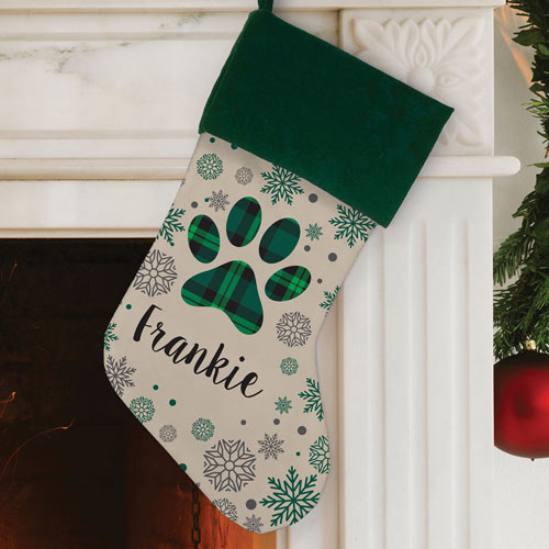 Personalized Green Paw Print Stocking
