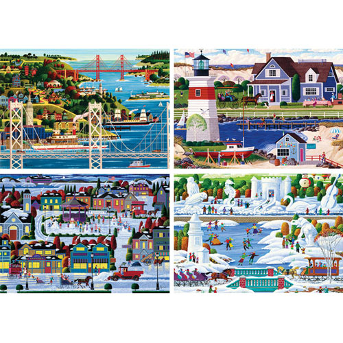 Set of 4: Heronim Hometown 1000 Piece Jigsaw Puzzles