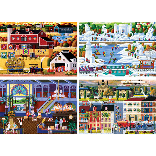 Set of 4: Heronim Hometown 1000 Piece Jigsaw Puzzles