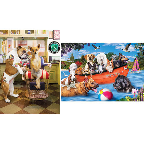 Set of 2: Funny Dog 300 Large Piece Jigsaw Puzzles