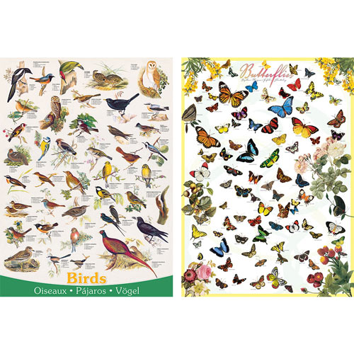 Set of 2: Birds and Butterflies 1000 Piece Jigsaw Puzzles