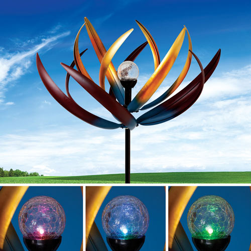 Solar Multi-Color Dahlia Wind Spinner 