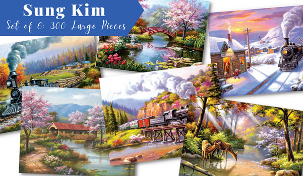 Set of 6: Sung Kim 300 Large Piece Jigsaw Puzzles