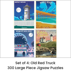 Set of 4: Old Red Truck 300 Large Piece Jigsaw Puzzles