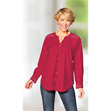 Crocheted Lace Accents Shirt - Red