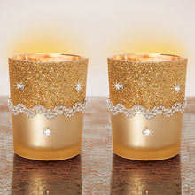 Gold Festive Glitter Votive-S/2