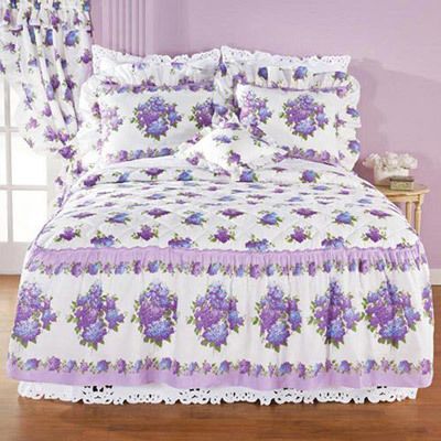 Lilac Floral Quilted Bedspread 