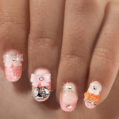 Peaches & Roses Bling Nails