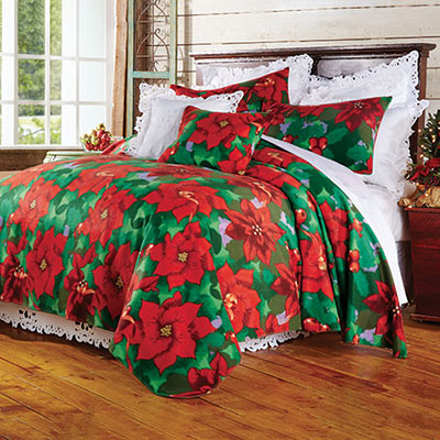 Poinsettia Fleece Blanket & Pillow Cover