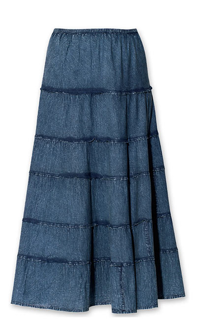 Acid-Washed Tiered Skirt 
