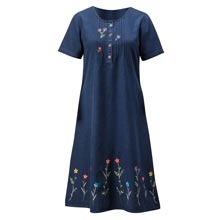 Flowery Embroidered Denim Dress 