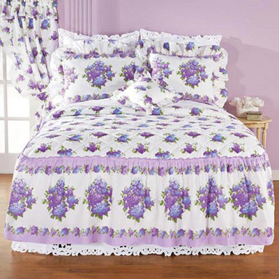 Lilac Floral Quilted Priscilla Panels with Attached Valance