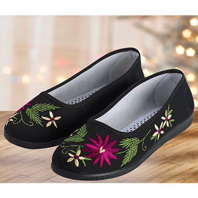 Floral Black Embroidered Shoes