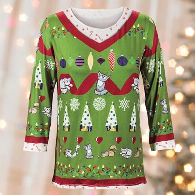 Holiday Cat Sweater Tee