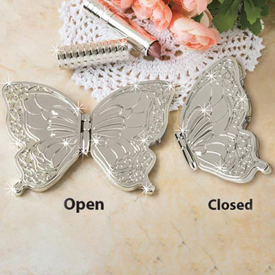 Beautiful Silver Butterfly Compact 